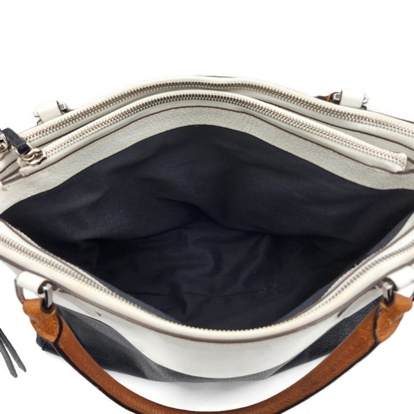 Coach Burough White & Navy Blue Color-Block Leather Rolled Handles Satchel Bag - Picture 12 of 14